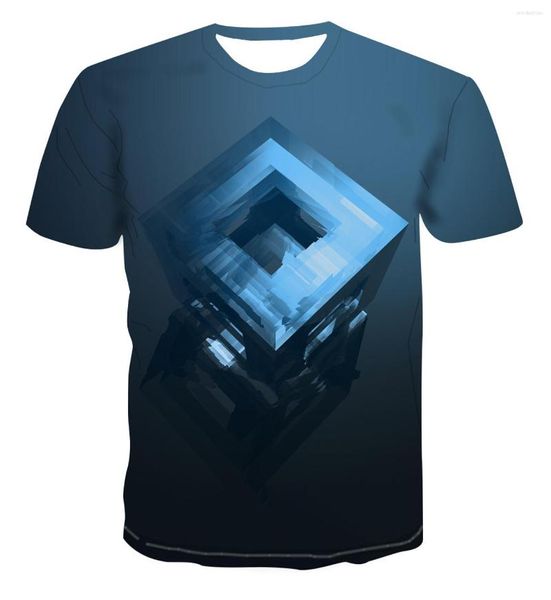 T-shirts pour hommes 2023 T-shirt à la mode géométrique carré chemise de couleur simple pour hommes 3D cool impression unique S-6XL
