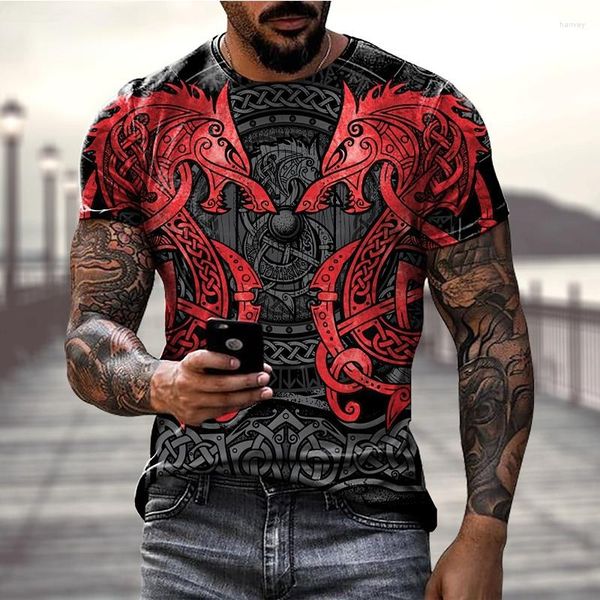 Camisetas para hombres 2023 camisetas de estampado de tatuaje vikingo camisetas vintage para hombres camiseta hip hop street casual camisa de gran tamaño para