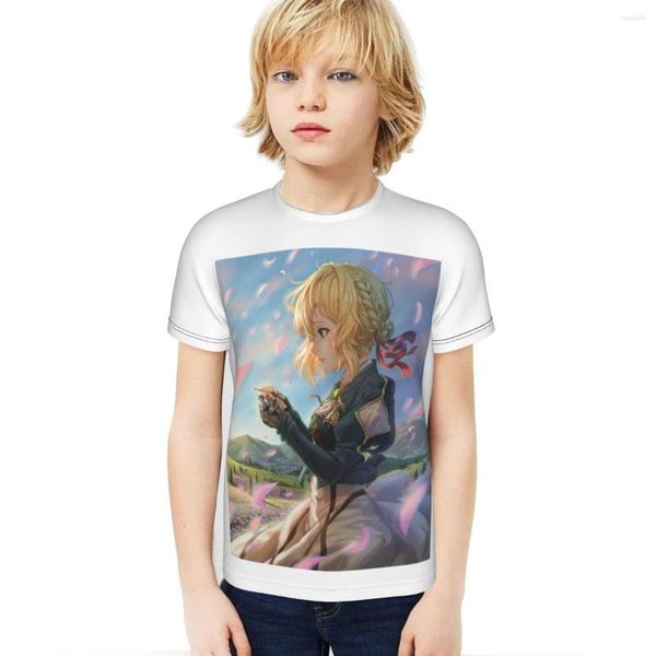 Camisetas para hombre 2023 Violet Evergarden, camiseta suave de manga corta con cuello redondo para niño, etiqueta estampada informal para niña