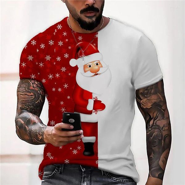 Camisetas para hombre 2023 Camiseta de Navidad extraña Impresión 3D de Papá Noel Camisetas de gran tamaño Camisa de manga corta Camisetas de fiesta Año para hombres