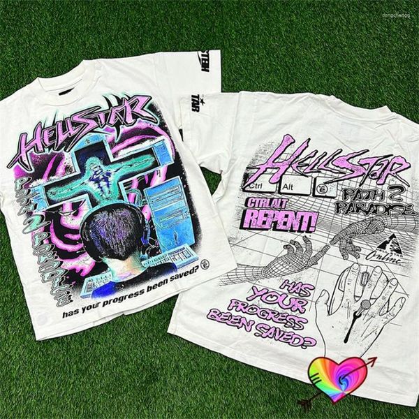 Camisetas para hombres 2023 Camiseta blanca del proceso Hellstar Hombres Mujeres Camiseta de gran tamaño Jesús Camino al paraíso Cuello redondo Tops Hip Hop Manga corta