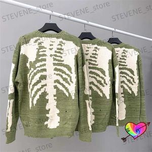 T-shirts voor heren 2023Fw Groene KAPITAL Bone Sweater Mannen Dames Schedel Grafische KAPITAL Crew Truien Manchetgat Gebreide lange mouwen T231214