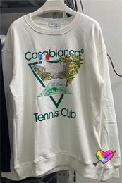 T-shirts voor heren 2023fw White Casablanca Hotel Sweatshirts Men Women Terry Casablanca Tennis Club Hoodie Casa Sport Crewneck Long Sleeve HKD230817