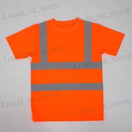 T-shirts voor heren 2023Outdoor Shirt Fluorescent High zichtbaarheid Veiligheid Werkhemd Summer Ademend werk T-shirt Reflecterend Vest T-shirt Snel droge T240419