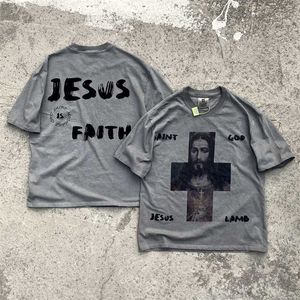 Camisetas para hombres 2023ss Cross Jesus T Shirt Hombres Mujeres Alta Calidad Vintage Nice Washed T-shirts Tops de gran tamaño Tee J240221