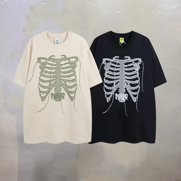 T-shirts masculins 2023SS Oversize Kapital Shirt High Quality Double Side Skull Squelette à manches courtes Tops Coton T-shirt pour hommes