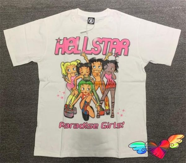 Camisetas para hombres 2023ss Logo rosa Hellstar Tee Hombres Mujeres Estudios Paradise Girl Camiseta blanca Manga corta High Street Tops