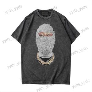 Heren T-shirts 2023ss Retro gewassen en gedragen T-shirt Strange Story Pearl Masked Man Print korte mouw heren T-shirt T240112