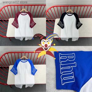 Camisetas para hombre 2023ss RHUDE Raglan Camiseta Mejor calidad Hombres Mujeres Bordado Mangas Negro Rhude Top Tee T230602