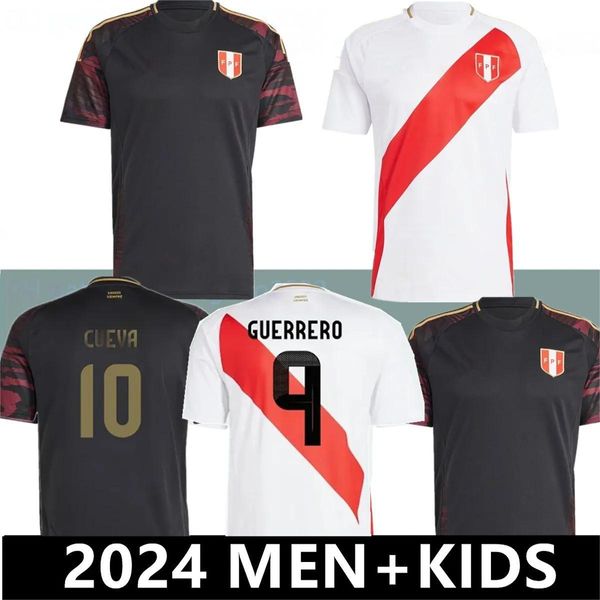 T-shirts masculins 2024 2025 S-4XL Pérou Soccer Jerseys Home Away T-shirt Pizarro Falfan Guerrero Flores Lapadula Foothing Football Kirt Hen Kid Kit