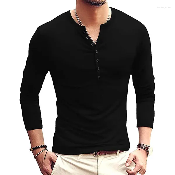 Camisetas para hombres 2024 Llegadas Camisa para hombres Casual Cuello de manga larga Camiseta Hombre Botones de moda Ropa básica de otoño