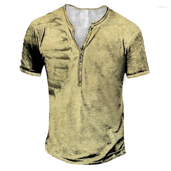 T-shirts pour hommes 2024 Arrivées Hommes Homme Streetwear 3D T-shirts imprimés Vintage Wing Pattern Top Boutons Casual Chemise à manches courtes