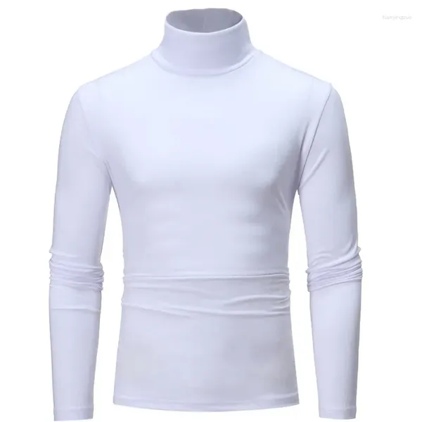 Camisetas para hombre 2024 Otoño/Invierno Top tendencia personalizada base de cuello alto suelta gran Color sólido versátil camiseta de manga larga