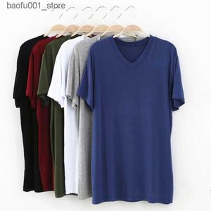 T-shirts hommes 2024 Brand New Mens Modal T-shirt Col V Grande Taille Hommes T-shirt À Manches Courtes Lâche Homme T-shirt Couleur Unie Pour Hommes Tops Tees Q240220