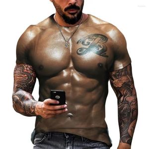 Heren T-shirts 2024 Brons Spier Tattoo T-shirts 3D Gedrukt Zomer Gespierde Fitness Sport Tees Mode Plezier Straat Man kleding Tops