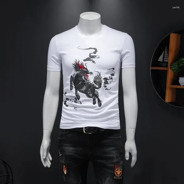 Camisetas para hombre 2024, camisa de manga corta de estilo chino de verano para hombre, camisetas informales ajustadas con bordado a la moda, camisetas de algodón 5XL