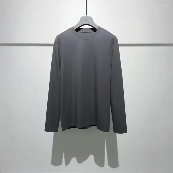Camisetas para hombre, camiseta de manga larga gris de alta calidad, Material de mezcla de algodón cómodo, Color sólido Simple, primavera 2024