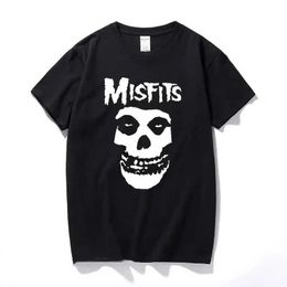 T-shirts masculins 2024 Fashion New Mens Hip-hop Punk Skull Misfits Brand Cotton Coton Slve T-shirt Cool Design Male Summer Basic Tops T240506