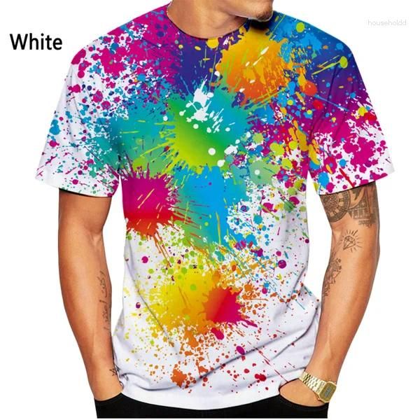 T-shirts pour hommes 2024 Mode Paint Splatter Tie-Dye 3D T-shirt imprimé et été décontracté à manches courtes Hipster Rainbow Shirt
