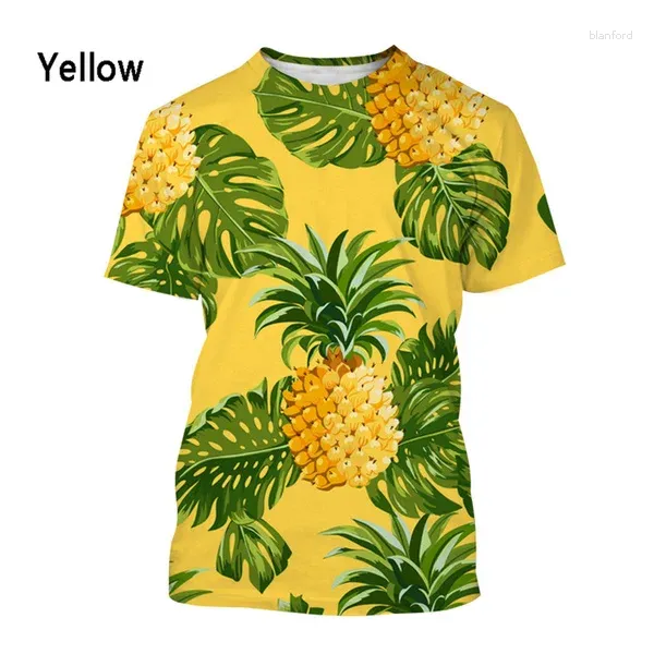 Camisetas para hombre 2024, camiseta con estampado 3D de patrón de piña a la moda, camisetas de verano para niños y señoras, pantalón corto informal con mangas y cuello redondo