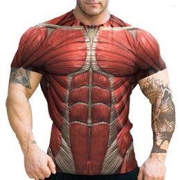 T-shirts pour hommes 2024 mode squelette organes viscéraux Muscle impression 3D col rond manches courtes T-shirt Anime fête amusante