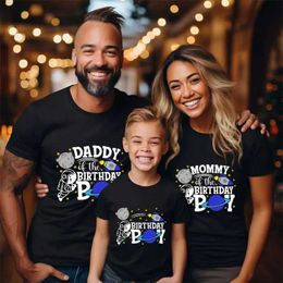 T-shirts voor heren 2024 Grappige Matching Family Clothing Space Themed Birthday Boy Party T-Shirt Spaceman Graphic Tops Summer Unisex Child Black TS T240506