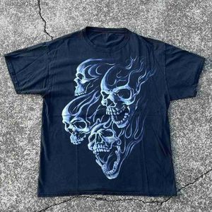 T-shirts voor heren 2024 Gothic Skull Print Ultra Fine Short Sleeve Y2K Fashion Retro Street Clothing Black Harajuku grafisch T-shirt Q240425