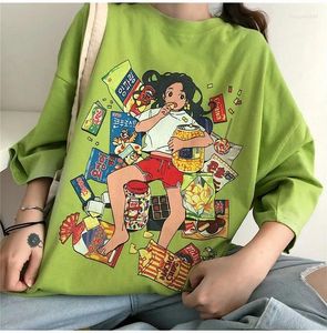 Camisetas para hombre 2024 Harajuku chica coreana comiendo aperitivos camisetas camisa Tops algodón verde manga corta estética