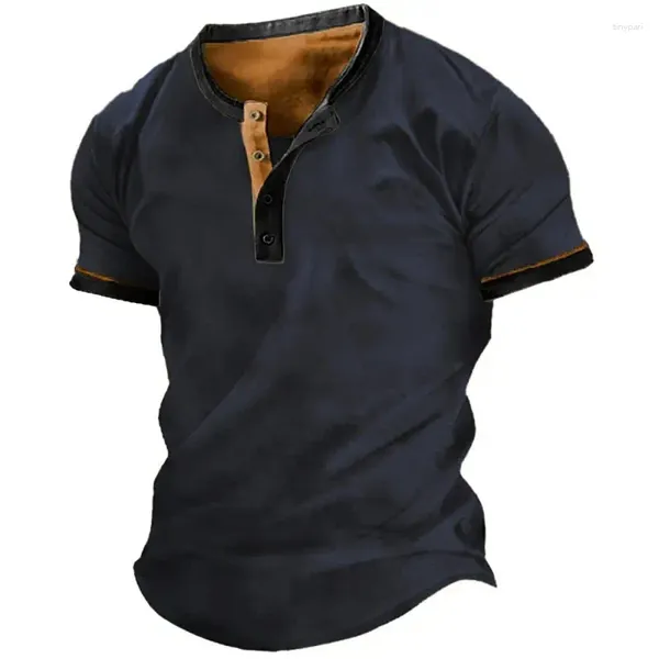 Camisetas para hombre 2024, camisa lisa Henley con cuello en V, Top estampado Vintage de algodón de gran tamaño, ropa Harajuku para hombre, ropa de calle para hombre