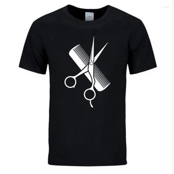 T-shirts pour hommes 2024 Hip-Hop Simple Splicing Tee Tops Chemise à manches courtes Hommes Cadeau Coiffeur Styliste Ciseaux Peigne O-Cou MoreSize