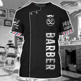 T-shirts voor heren 2024 Hot Selling Barber Shop Heren T-shirt Street 3D-printen Korte mouw Lakte uniformen Zomer mode Cool Top Q240515
