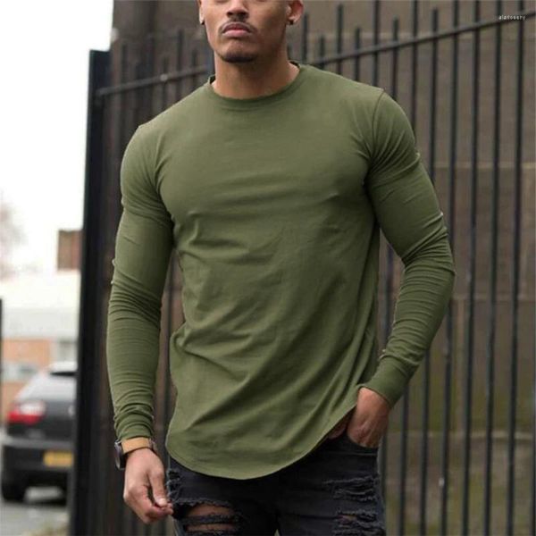 T-shirts pour hommes 2024 Hommes T-shirt à manches longues Muscle Top Undershirt Col rond Basic Tee Pull Fitness Fit Round