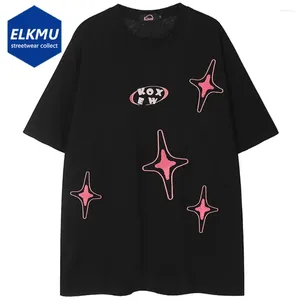 T-shirts pour hommes 2024 Hommes Star Broderie Casual Loose Coton Tee Tops Hip Hop Streetwear Harajuku T-shirt surdimensionné Noir Blanc