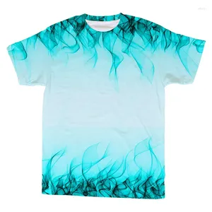 Heren T-shirts 2024 Heren T-shirt O-hals T-shirt Hiphopstijl 3D Helderblauw Geglazuurd Flameprinting Harajuku Unisex Casual Oversize Shirt