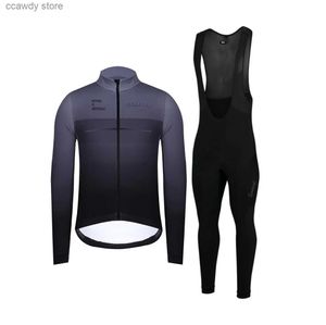 T-shirts masculins 2024 hommes Black Grey Grey Winter Thermal Fece Cycling Jersey Long Seve and Bib Pantal