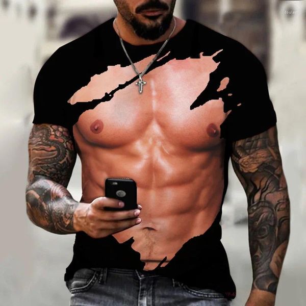 T-shirts hommes 2024 T-shirt musculaire pour hommes 3D Abdominal Print Personnalité de la mode à manches courtes O-Cou Y2K Top Summer Streetwear Camisetas