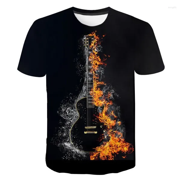 T-shirts pour hommes 2024 Musique Guitare Chemise Dessin animé 3D Imprimer Été Hommes Femmes Mode T-shirts surdimensionnés Enfants Garçon Fille Hip Hop Teeshirt Tops