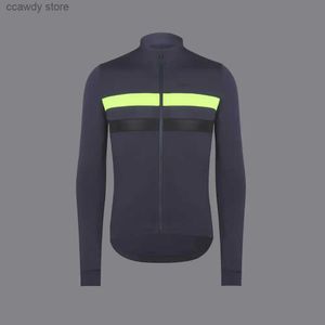 T-shirts voor heren 2024 Nieuwe grijze winter thermisch fietsjersey Long Seve met rctive streep Bicyc kleding wegwarmer jersey H240407