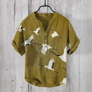T-shirts masculins 2024 New Hawaii Short Shirt à manches courtes 3D Bamboo lin Casual Loose Zipper Mens Shirt Q240521