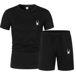 T-shirts voor heren 2024 Nieuwe heren korte t-shirtset Populaire zomer jogging spider print Casual Fashion Sports H240513
