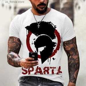 T-shirts pour hommes 2024 Nouveau Spartan Warrior Mens T-shirt Coton Tops 3D Imprimé Short Slve Hommes Vêtements O-Cou Surdimensionné Casual Pull Ts Y240315