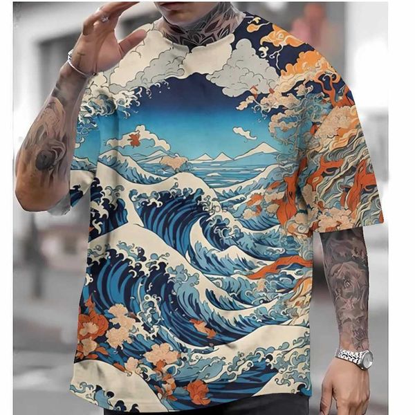 Camisetas para hombres 2024 Nuevas camisetas para hombres Tops de manga corta Estilo japonés Ukiyoe Ropa gráfica Ropa de verano de gran tamaño Camiseta masculina de calle