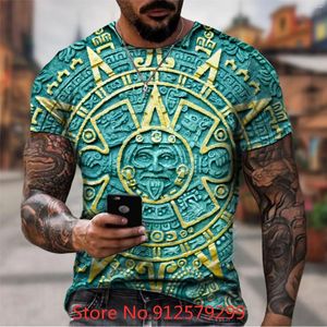Heren T-shirts 2024 Nieuwigheid T-shirt Casual Mexico Azteekse Kalender 3D Gedrukt Voor Mannen Korte Mouw Tee