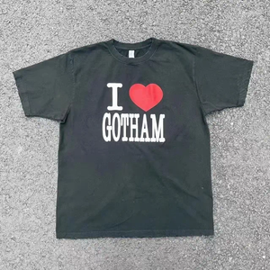 Heren T-shirts 2024 Nummer Negen I LOVE GOTHAM Slogan Tee Zwaar Water Gewassen Beschadigd T-shirt TX35