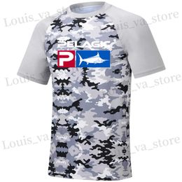 T-shirts masculins 2024 chemise de pêche pélagique courte Slve UV Protection Man Camouflage extérieur Moire Eicking Jersey Apparers de pêche pélagique Top T240411