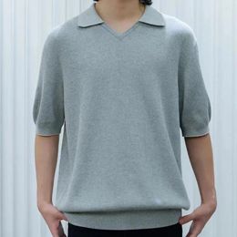 Heren t shirts 2024 Seasonmark Cardigan wol katoen Korte Mouw Solid Color Rapel Polo Casual T-shirt