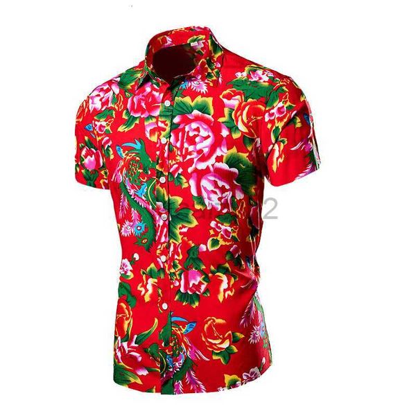 Camisetas para hombres 2024 Spring New Men's Flower Shirt Shirt Flower Flower Camisa de flores Big Big Flow