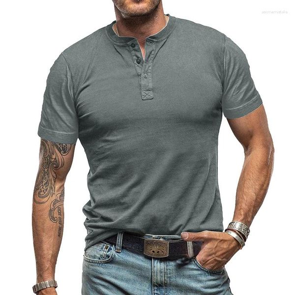 T-shirts pour hommes 2024 printemps été décontracté à manches courtes pull hommes vêtements t-shirt pour homme col rond boutonné couleur unie t-shirt hommes