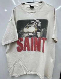 Camisetas para hombres 2024 Primavera Verano Saint Michael camiseta blanca hombres mujeres de calidad superior astronauta impresión camiseta de algodón camiseta vintage J240228