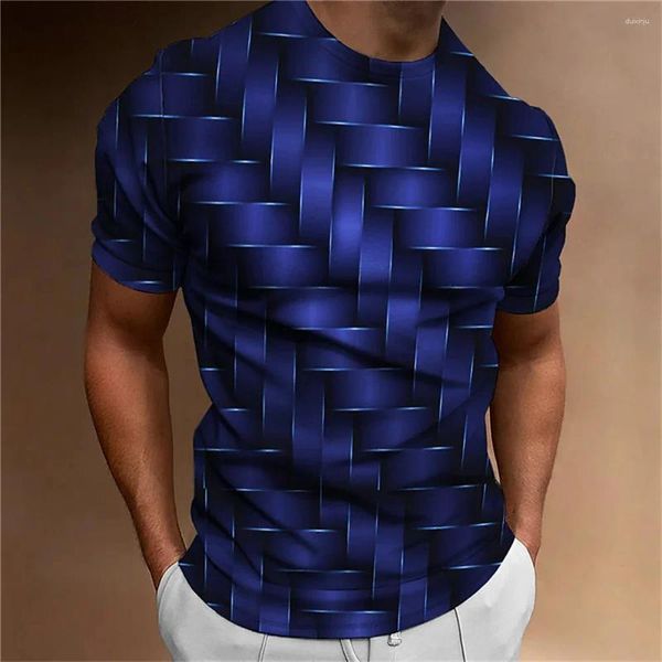 Camisetas para hombre 2024 Sripe camiseta patrón geométrico 3d impreso Top ropa Casual todos los días camisa holgada de gran tamaño sudadera Retro